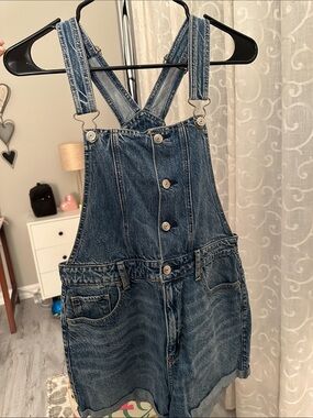 American Eagle Outfitters Blue Denim Short Overalls